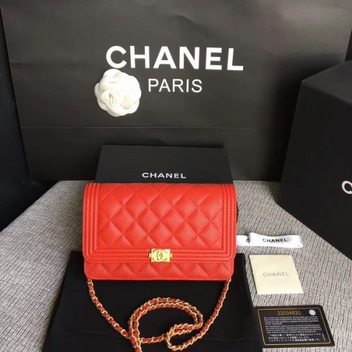 Boy Chanel WOC Flap Bag Original Kalbsleder CHA6040 Rot