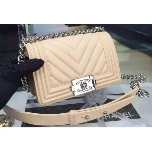 Boy Chanel Mini Flap Bag Original Chevron Nubukleder A5707 Apricot