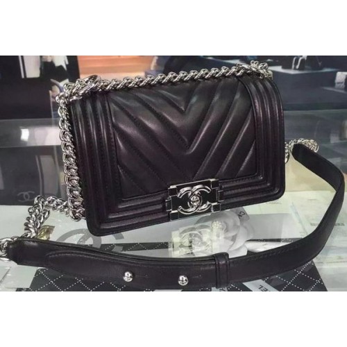 Boy Chanel Mini Flap Bag Original Chevron Nubukleder A5707 Schwarz