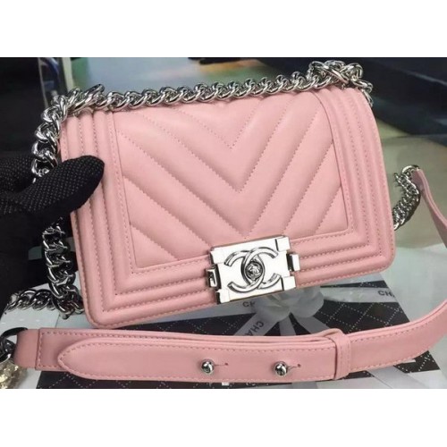 Junge Chanel Mini Flap Bag Original Chevron Nubukleder A5707 Pink