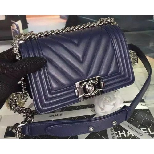 Boy Chanel Mini Flap Bag Original Chevron Nubukleder A5707 Royal