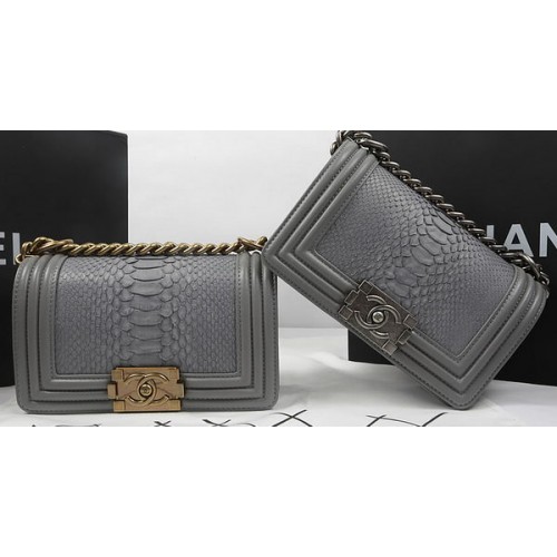 Boy Chanel Mini Flap Bag Original Pythonleder A67085 Grau