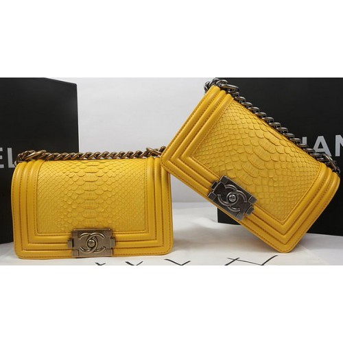 Boy Chanel Mini Flap Bag Original Python Leder A67085 Gelb
