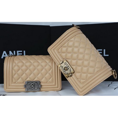 Boy Chanel Mini Flap Bag Original Schaffell A67085 Apricot