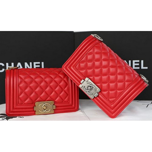 Boy Chanel Mini Flap Bag Original Schaffell A67085 Rot
