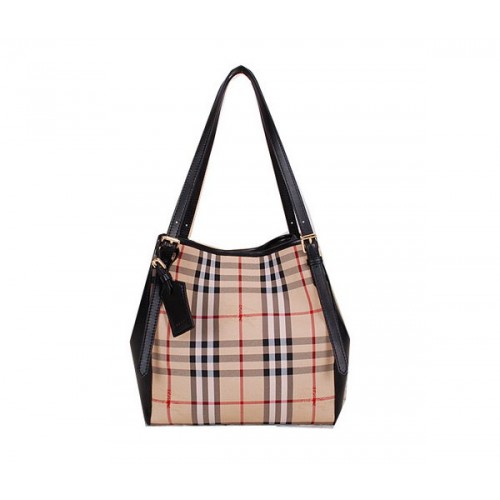 BurBerry Kleine Tragetasche mit Karomuster Haymarket B3711 Schwarz