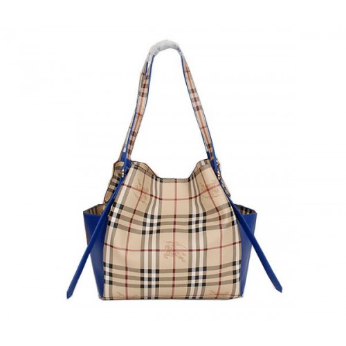 BurBerry Small Original Haymarket Karierte Einkaufstasche B8885 Königsblau