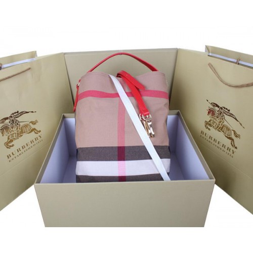 Burberry Medium Brit Check Hobo Bag 1151 Rot