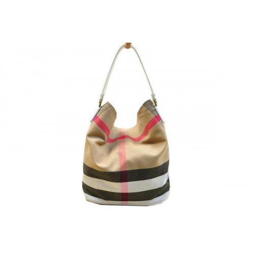 Burberry Medium Brit Check Hobo Bag B8931 Weiß