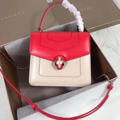 Bvlgari Serpenti Forever kleine Umhängetasche aus Leder 288687 rot&weiß