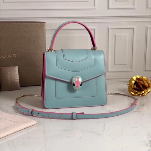 Bvlgari Serpenti Forever kleine Umhängetasche aus Leder 70736 hellblau