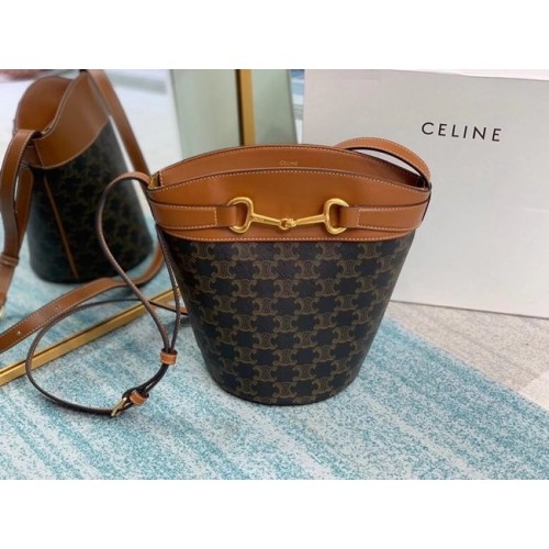 CELINE MEDIUM TAMBOUR BAG IN TRIOMPHE CANVAS 192072 braun