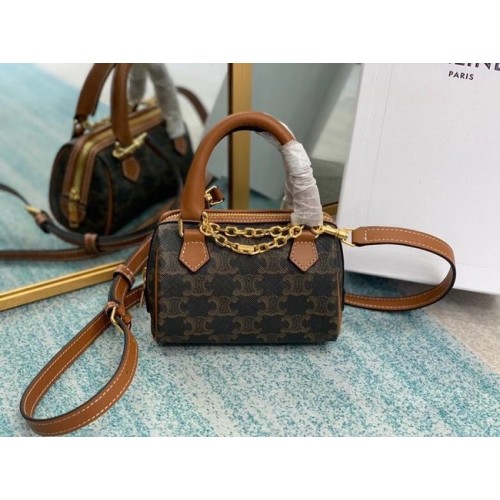 CELINE MINI TAMBOUR BAG IN TRIOMPHE CANVAS 2090 braun