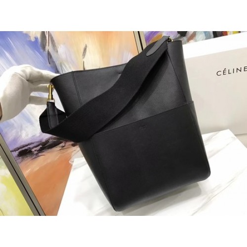 CELINE Sangle Seau Tasche aus Litschi-Leder C3371 Schwarz