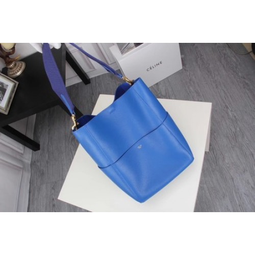 CELINE Sangle Seau Tasche aus Litschi-Leder C3371 Blau