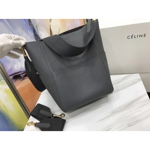 CELINE Sangle Seau Tasche aus Litschi-Leder C3371 Grau
