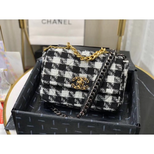 CHANEL 19 Überschlagtasche AS1160 Schwarz-Weiß