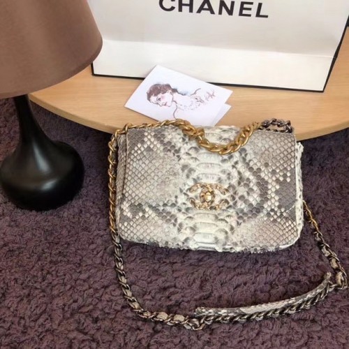 CHANEL 19 Überschlagtasche Original Schlangenhaut-Überschlagtasche AS1160 grau
