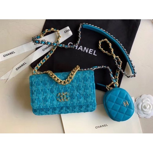 CHANEL 19 Überschlagtasche WOC 33817 blau