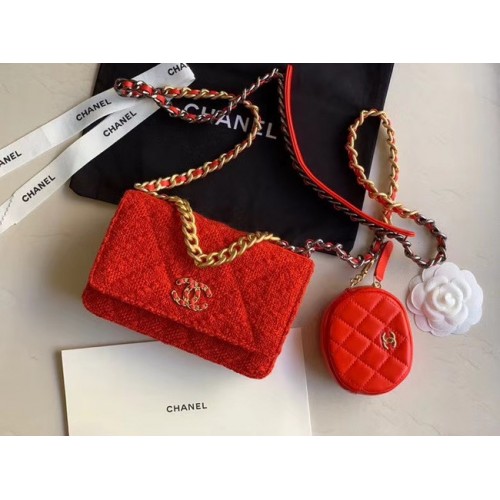 CHANEL 19 Überschlagtasche WOC 33817 rot