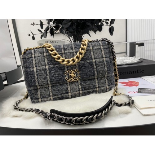 CHANEL 19 Pattentasche Woll-Tweed Metall mit Gold-Finish AS1161 grau