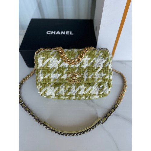 CHANEL 19 GROSSE HANDTASCHE AS1160 Grün Ecru