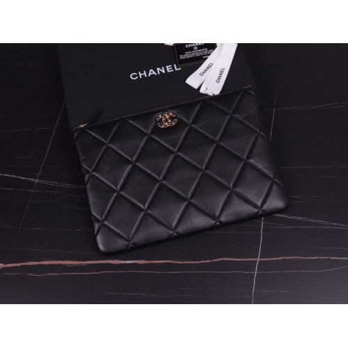 CHANEL 19 Schaffell Original Leder Tragetasche AP0952 Schwarz