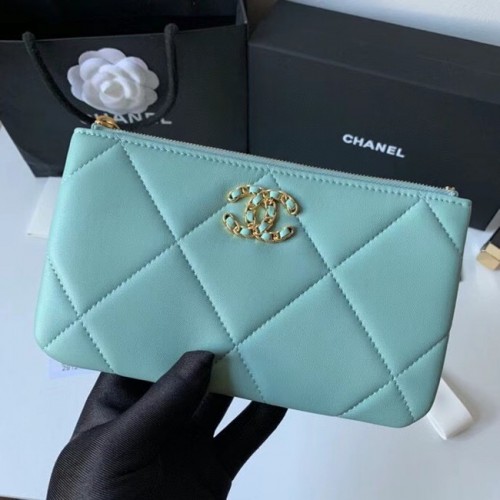 CHANEL 19 Schaffell Original Leder Tragetasche AP1059 blau