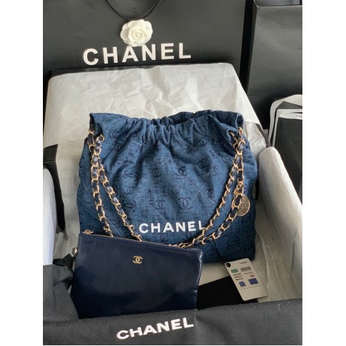 CHANEL 22 HANDTASCHE Denim AS3260 blau&weiß