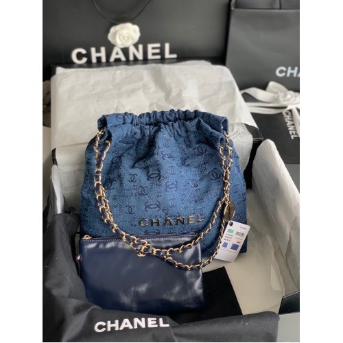 CHANEL 22 HANDTASCHE Denim AS3260 blau&gold