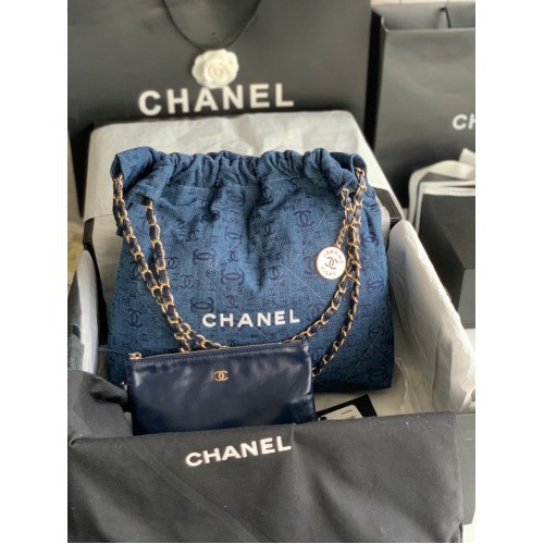 CHANEL 22 HANDTASCHE Denim AS3261 blau&weiß
