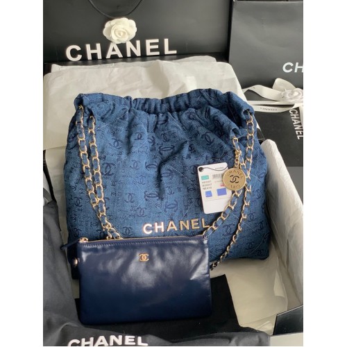 CHANEL 22 HANDTASCHE Denim AS3262 blau&gold