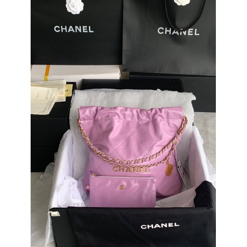 CHANEL 22 HANDTASCHE Glänzendes Kalbsleder Goldfarbenes Metall AS3261 AS3260 Lila
