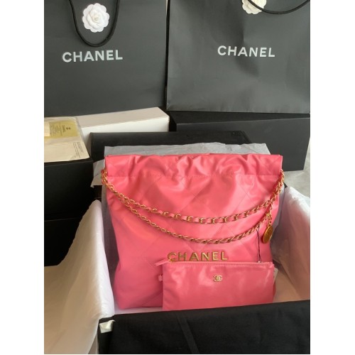 CHANEL 22 HANDTASCHE Glänzendes Kalbsleder Goldfarbenes Metall AS3261 Rosa
