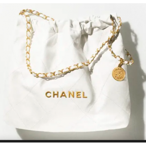 CHANEL 22 KLEINE HANDTASCHE AS3260 Weiß&Gold Metall