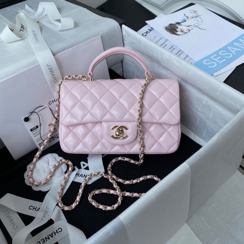 CHANEL 22B Mini-CF-Überschlagtasche mit Tragegriff oben AS2431 Rosa