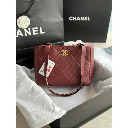 CHANEL Kalbsleder Goldfarbenes Metall AS3508 Burgund
