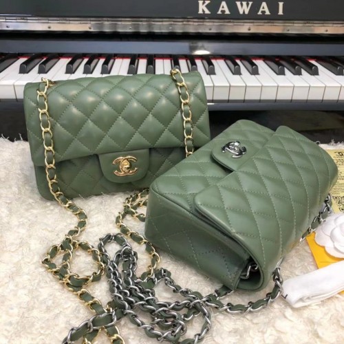 CHANEL Classic Handtasche Lammleder A1116 grün