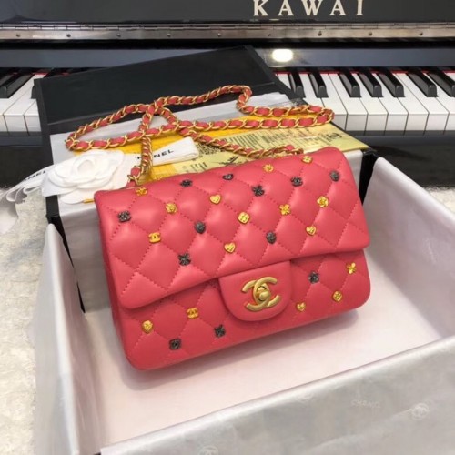 CHANEL Classic Handtasche Lammleder goldfarbenes Metall mit Ruthenium-Finish A01116 rot