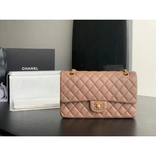 CHANEL Classic Handtasche Lammleder Taupe 01112 goldfarbenes Metall