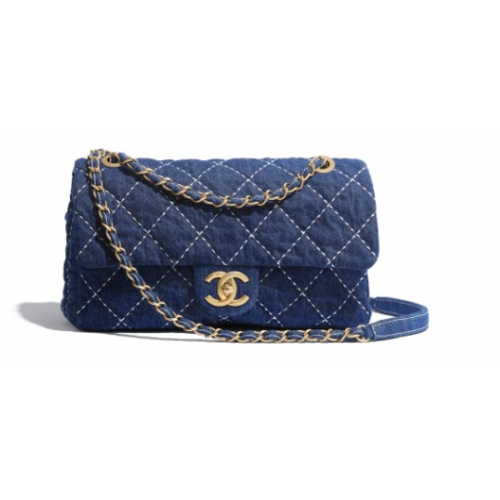 CHANEL Jeans-Überschlagtasche AS1328 blau