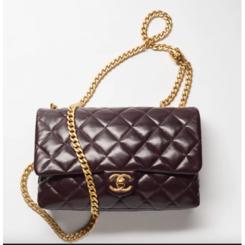 CHANEL FLAP BAG Lammleder Goldfarbenes Metall AS3609 Dunkelbraun