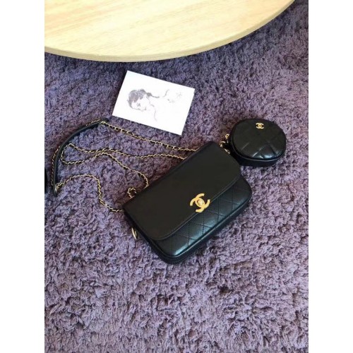 CHANEL Pattentasche Lammleder&goldfarbenes Metall AS1094 schwarz