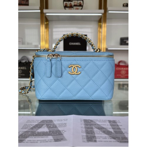 CHANEL HANDTASCHE Genarbtes Kalbsleder&goldfarbenes Metall AP2805 blau