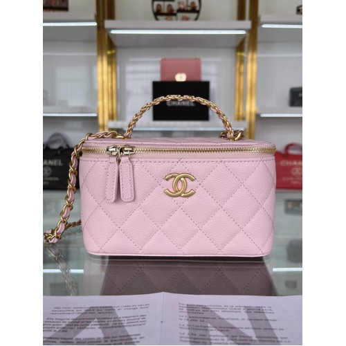 CHANEL HANDTASCHE Genarbtes Kalbsleder&goldfarbenes Metall AP2805 rosa