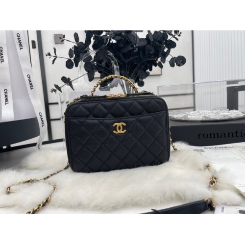 CHANEL HANDTASCHE Genarbtes Kalbsleder&goldfarbenes Metall AP3222 schwarz