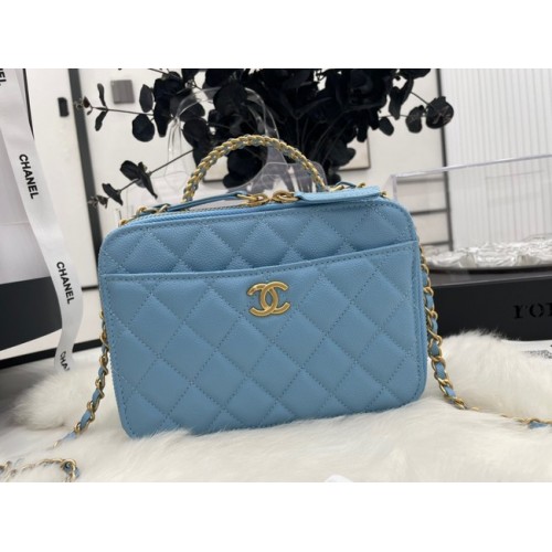 CHANEL HANDTASCHE Genarbtes Kalbsleder&goldfarbenes Metall AP3222 blau