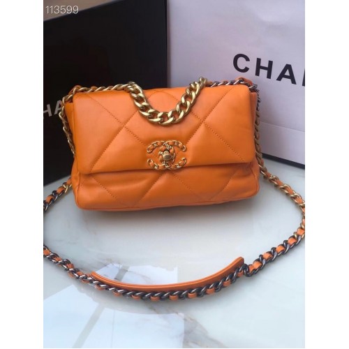 CHANEL Lammleder 19 Überschlagtasche AS1160 orange
