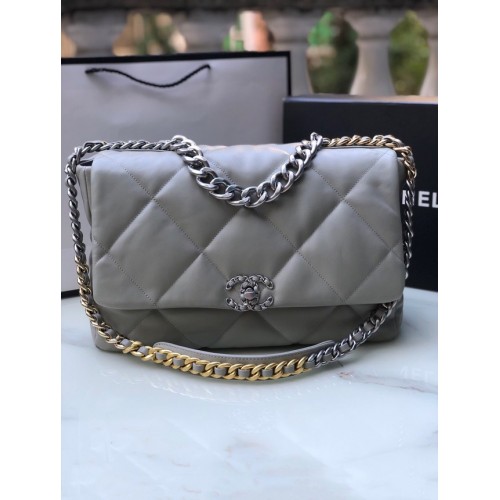 CHANEL Lammleder 19 Überschlagtasche AS1162 grau