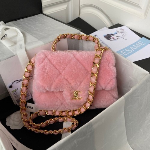 CHANEL KLEINE FLAP BAG Goldfarbenes Metall AS3499 rosa